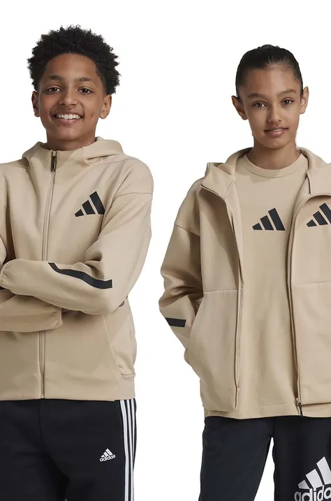 Detská mikina adidas J Z.N.E.FZ hnedá farba, s kapucňou, s potlačou, JF2495