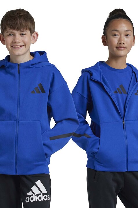 Детская кофта adidas J Z.N.E.FZ цвет синий с капюшоном с принтом JF8958