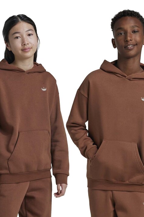 adidas Originals bluza copii HOODIE culoarea maro, cu glugă, cu imprimeu, IY9553