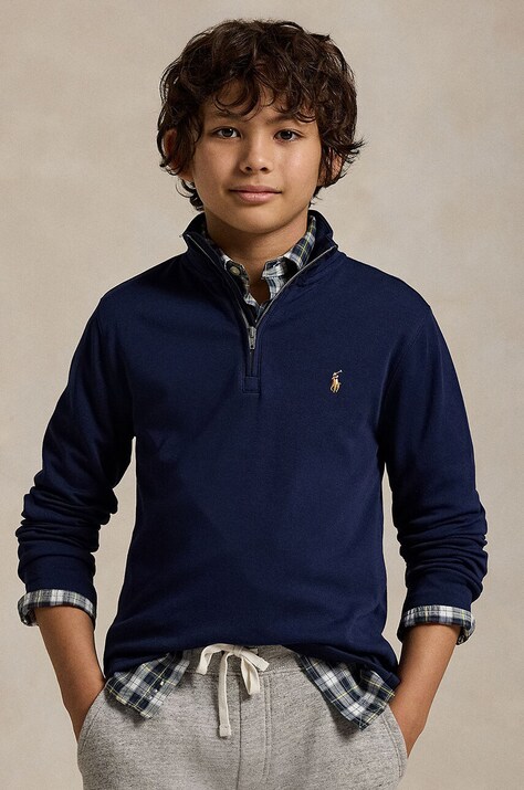 Polo Ralph Lauren hanorac de bumbac pentru copii culoarea albastru marin, neted, 323952436001