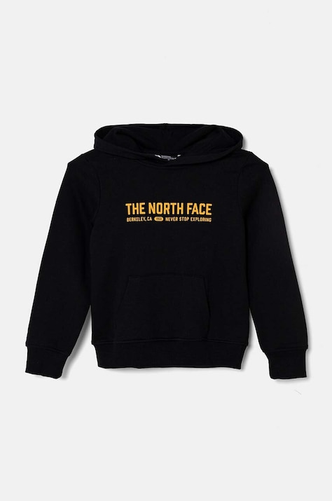 Παιδική βαμβακερή μπλούζα The North Face VARSITGRAPHIC RELAXED HOODIE χρώμα: μαύρο, με κουκούλα, NF0A89HBJK31