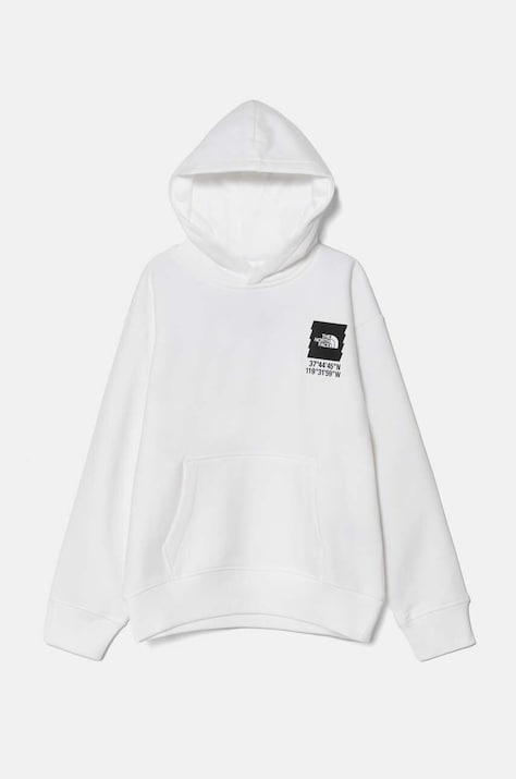 The North Face bluza copii COORDINATES GRAPHIC OVERSIZED HOODIE culoarea alb, cu glugă, cu imprimeu, NF0A89HKFN41