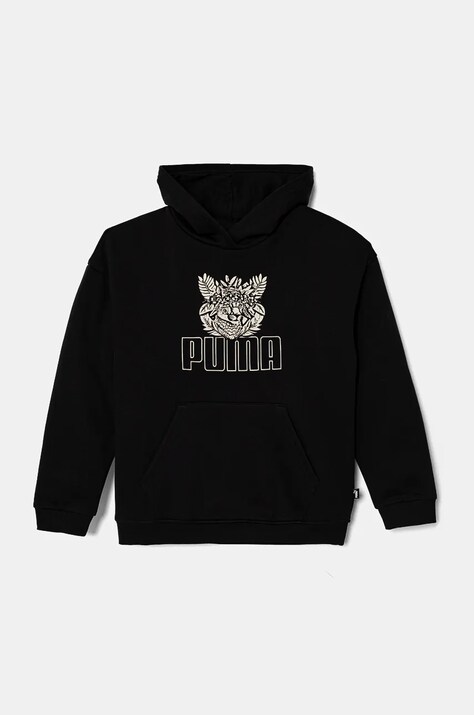Дитяча кофта Puma ESS+ TROPICAT Hoodie колір чорний з капюшоном з принтом 681827