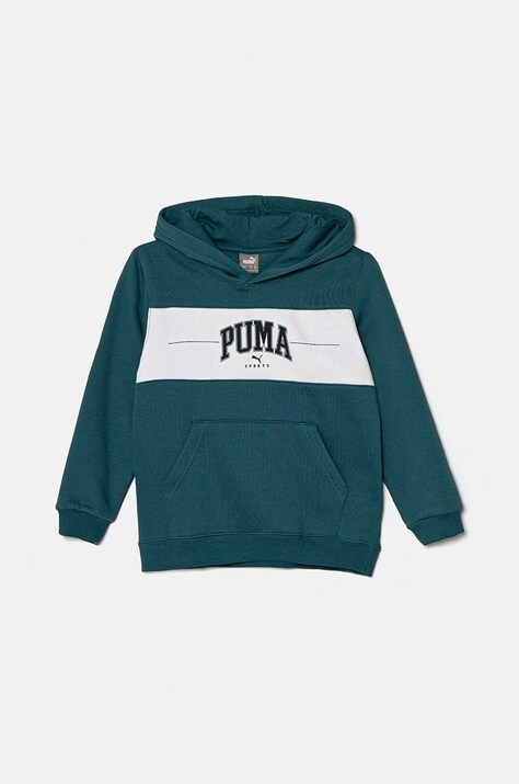 Детская кофта Puma SQUAD Hoodie цвет зелёный с капюшоном с принтом 682775