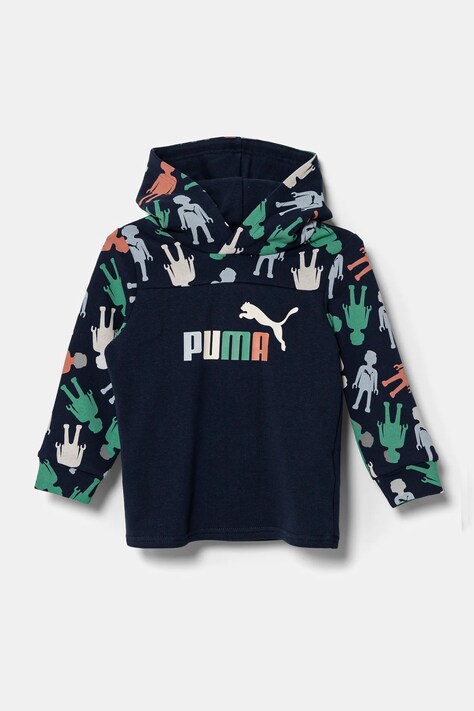 Puma hanorac de bumbac pentru copii X PLAYMOBIL culoarea albastru marin, cu glugă, cu imprimeu, 627389