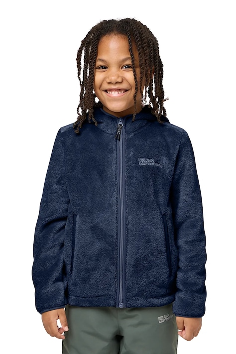 Dětská mikina Jack Wolfskin zelená barva, s kapucí, hladká, 1608672