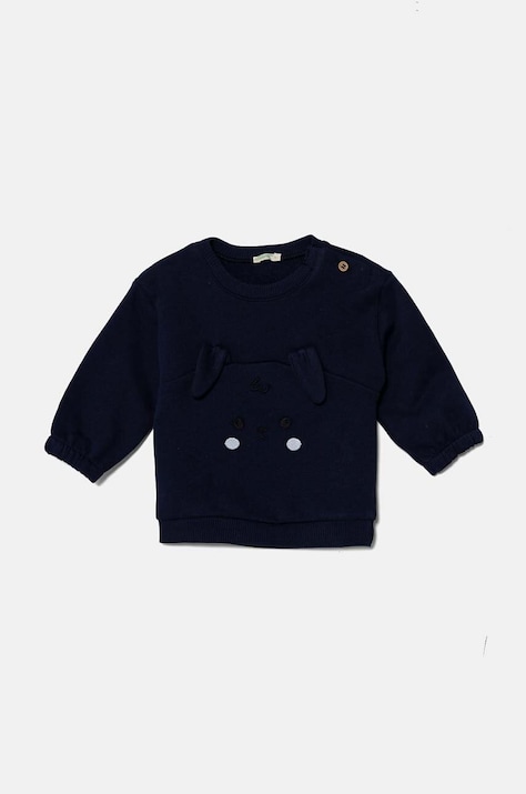 United Colors of Benetton hanorac de bumbac pentru bebelusi culoarea albastru marin, cu imprimeu, 3J70A1058