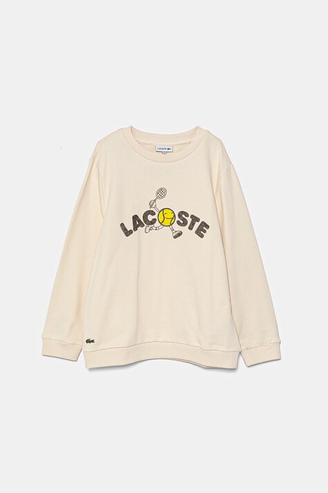 Lacoste hanorac de bumbac pentru copii culoarea bej, cu imprimeu, SJ5662