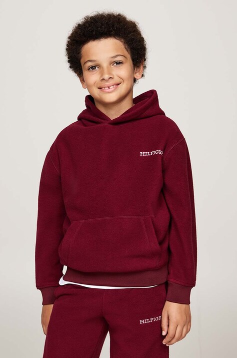 Tommy Hilfiger bluza dziecięca kolor bordowy z kapturem z nadrukiem KS0KS00576