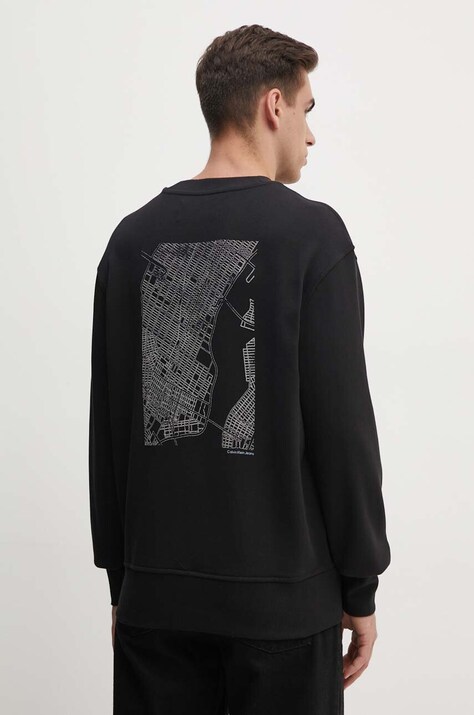Хлопковая кофта Calvin Klein Jeans мужская цвет чёрный с принтом J30J326790