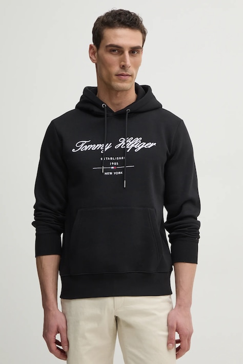 Кофта Tommy Hilfiger мужская цвет чёрный с капюшоном с аппликацией MW0MW33631