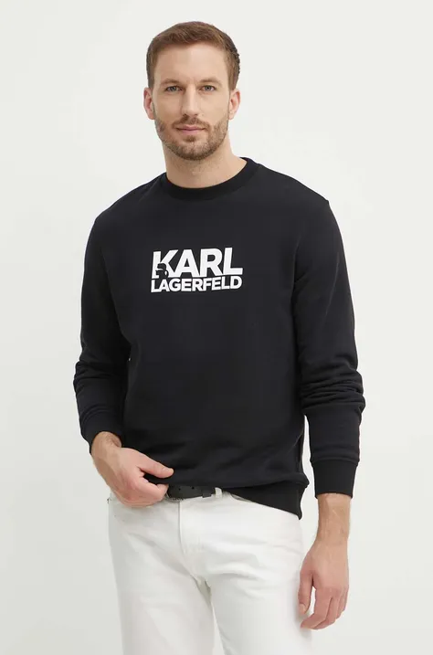 Pamučna dukserica Karl Lagerfeld za muškarce, boja: crna, s tiskom, 543917.705091