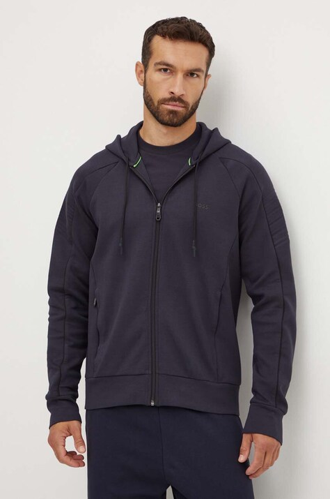 Boss Green bluza barbati, culoarea albastru marin, cu glugă, neted, 50518197