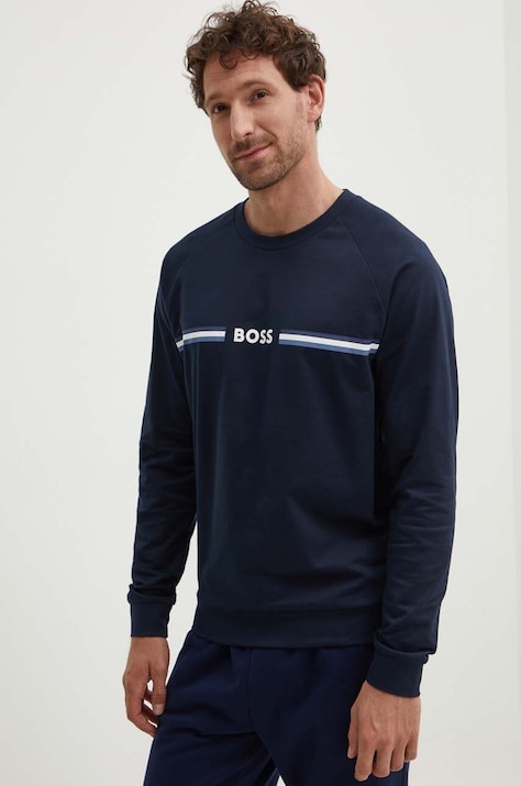 BOSS hanorac lounge din bumbac culoarea albastru marin, cu imprimeu, 50521749