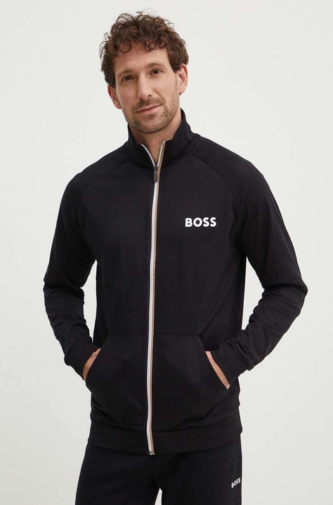 BOSS hanorac lounge din bumbac culoarea negru, cu imprimeu, 50521768