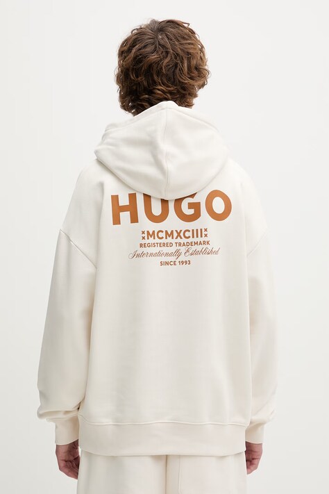 HUGO Blue кофта з капюшоном чоловіча бавовняна Nazardo — AW24-BLM02B, бежевий — фото 3