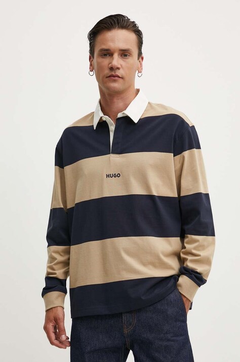 Hugo Blue longsleeve din bumbac culoarea bej, modelator, 50516922