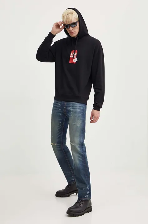 HUGO bluza bawełniana męska kolor czarny z kapturem z nadrukiem 50519849