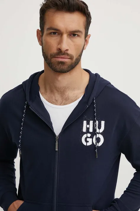 Кофта HUGO мужская цвет синий с капюшоном с принтом 50520457