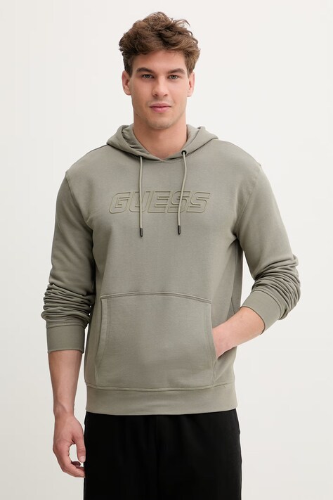 Guess bluza z kapturem męska z bawełną ALDWIN zielona Z4YQ12 KAIJ1