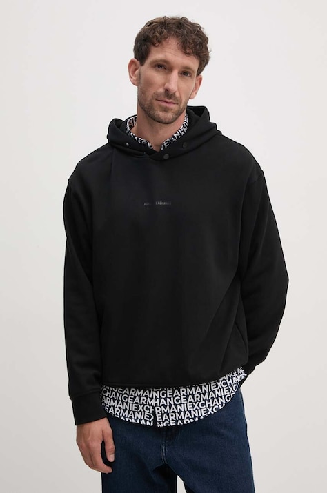 Памучен суичър Armani Exchange в черно с качулка с принт 6DZMLJ ZJ4XZ