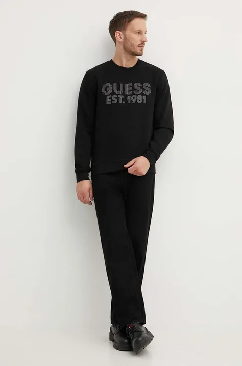 Mikina Guess BEAU pánská, černá barva, s potiskem, M4YQ08 K9Z21