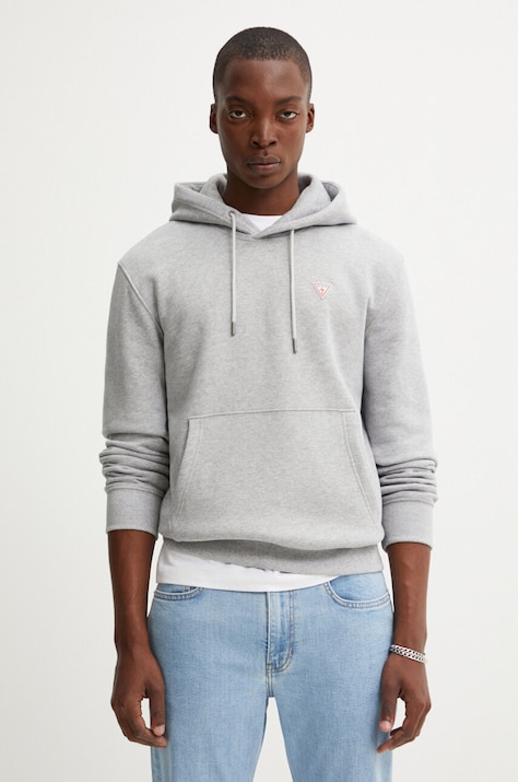 Dukserica Guess Jeans za muškarce, boja: siva, s kapuljačom, bez uzorka, M4YQ22 K9V31