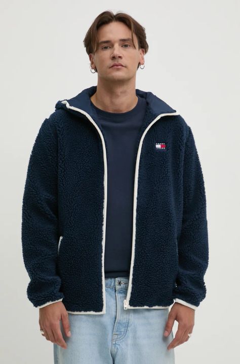 Tommy Jeans felpa in pile colore blu navy con cappuccio con applicazione DM0DM19224