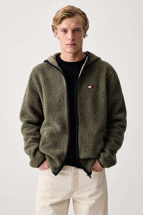 Tommy Jeans Mikina na zips pánska flísová zelená DM0DM19224
