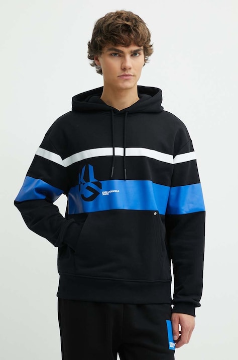 Суичър Karl Lagerfeld Jeans в черно с качулка с десен 245D1801