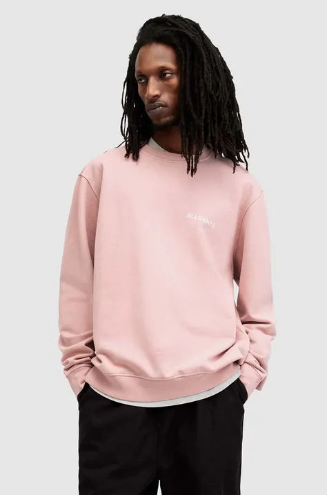 AllSaints bluza bawełniana ACCESS męska kolor różowy z nadrukiem M009NA