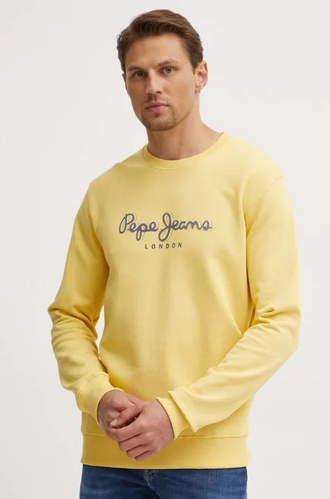 Бавовняна кофта Pepe Jeans SAUL CREW чоловіча колір жовтий з принтом PM582702
