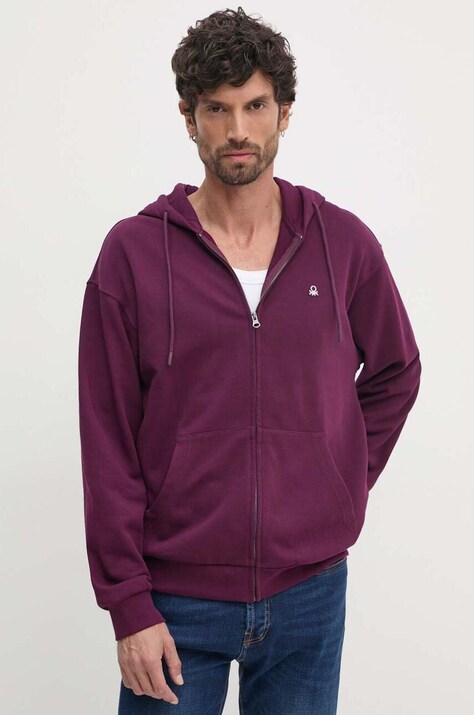 United Colors of Benetton hanorac de bumbac barbati, culoarea violet, cu glugă, neted, 342ZU500P