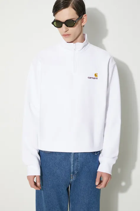 Carhartt WIP sweatshirt Half Zip American Script Sweat men's white color smooth I027014.02XX