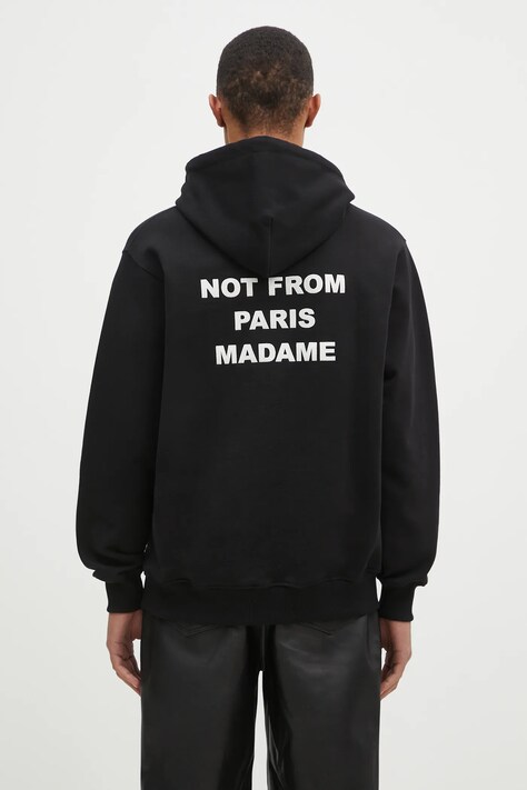 Drôle de Monsieur hanorac de bumbac Le Hoodie Slogan barbati, culoarea negru, cu glugă, cu imprimeu, PERM-HO162-CO127-BL