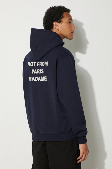 Pamučna dukserica Drôle de Monsieur Le Hoodie Slogan za muškarce, boja: tamno plava, s kapuljačom, s tiskom, PERM-HO162-CO127-NY