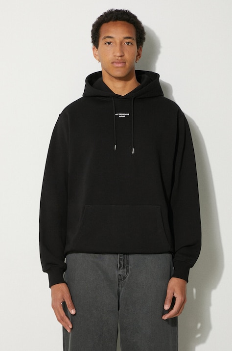 Хлопковая кофта Drôle de Monsieur Le Hoodie Slogan a Poche Classique мужская цвет чёрный с капюшоном однотонная PERM-HO161-CO127-BL