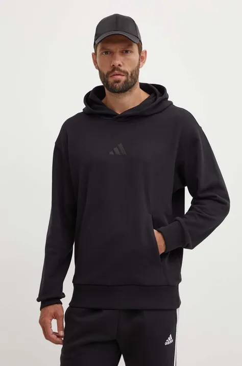 Bombažen pulover adidas All SZN moški, črna barva, s kapuco, IX1248