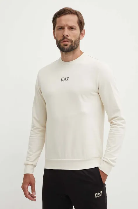 Bombažen pulover EA7 Emporio Armani moški, bež barva, PJVRZ.8NPM30
