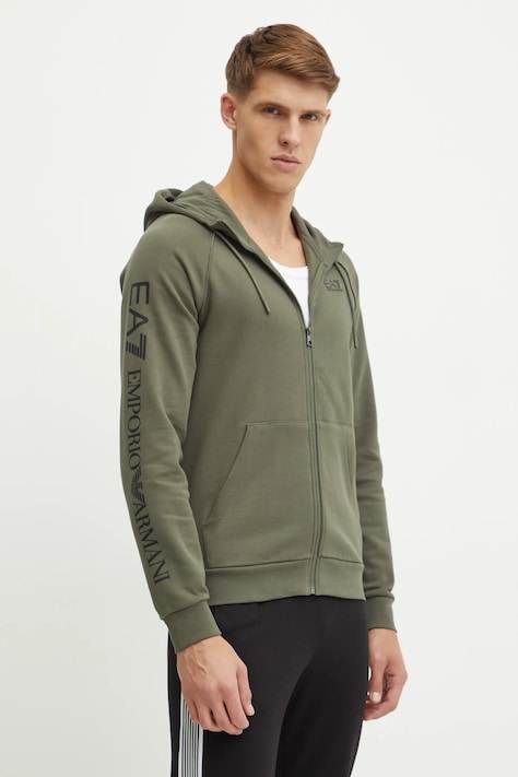 Dukserica EA7 Emporio Armani za muškarce, boja: zelena, s kapuljačom, bez uzorka, PJ07Z.8NPM22