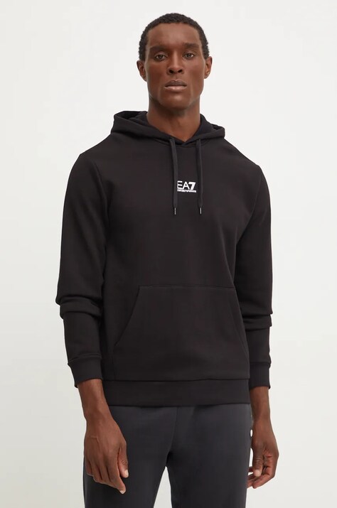 EA7 Emporio Armani bluza męska kolor czarny z kapturem z nadrukiem PJVTZ.8NPM37