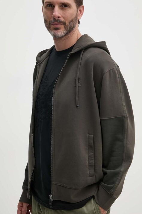 Armani Exchange bluza barbati, culoarea verde, cu glugă, cu imprimeu, 6DZMHD ZJNPZ