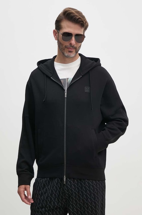 Armani Exchange bluza barbati, culoarea negru, cu glugă, cu imprimeu, 6DZMHD ZJNPZ