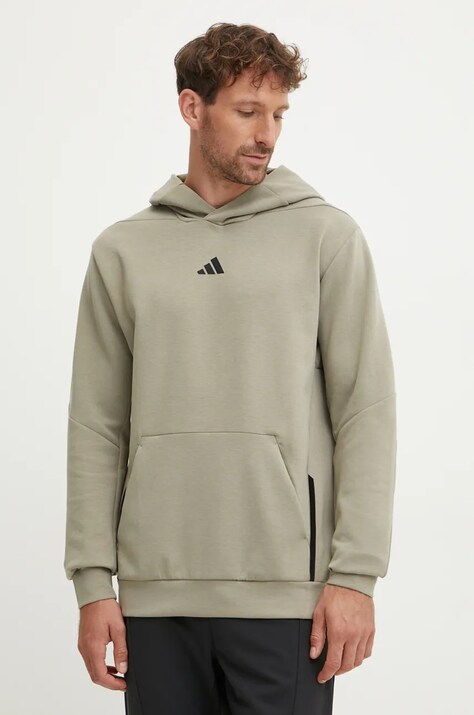 adidas Performance hanorac de antrenament Designed for Training culoarea verde, cu glugă, neted, JE6690