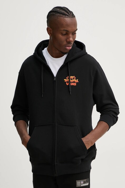 Памучен суичър Vans в черно с качулка с принт VN000KHZBLK1