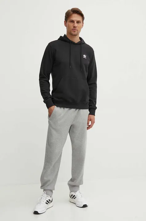 Bombažen pulover adidas Originals moški, črna barva, s kapuco, IW5789