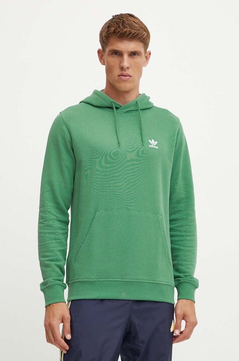 adidas Originals hanorac de bumbac barbati, culoarea verde, cu glugă, neted, IX7671