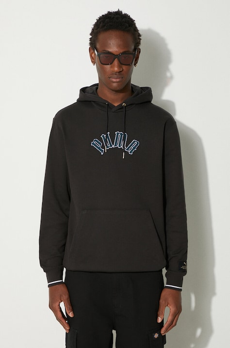 Pamučna dukserica Puma Classics Play Paris Hoodie za muškarce, boja: crna, s kapuljačom, s aplikacijom, 626766