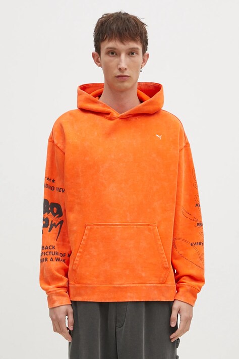 Хлопковая кофта Puma UNTERGRUND мужская цвет оранжевый с капюшоном однотонная 626664