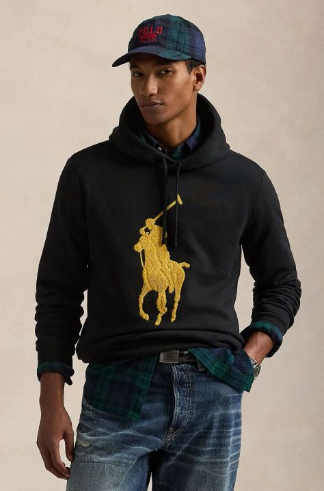 Кофта Polo Ralph Lauren чоловіча колір чорний з капюшоном з аплікацією 710952241